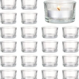 Set of 12 Circle Tea Light Candle Holders Clear Glass Design Stylish