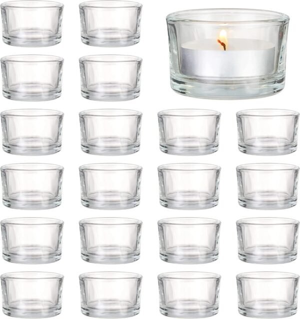 Set of 12 Circle Tea Light Candle Holders Clear Glass Design Stylish