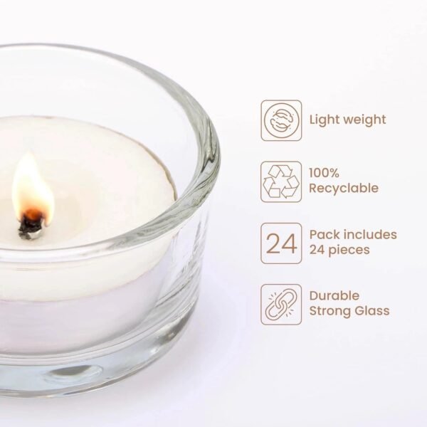 Set of 12 Circle Tea Light Candle Holders Clear Glass Design Stylish - Image 3