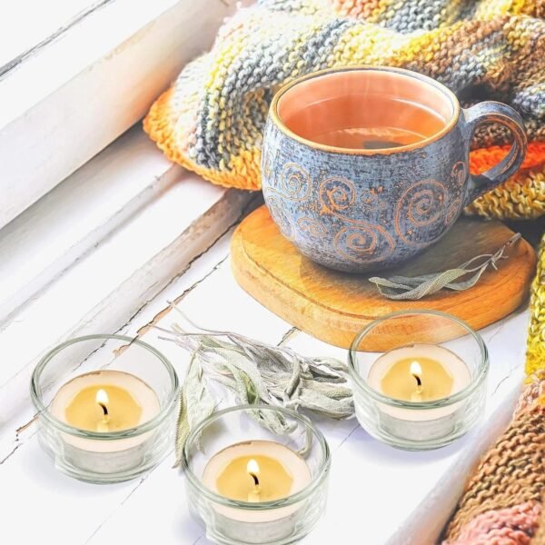Set of 12 Circle Tea Light Candle Holders Clear Glass Design Stylish - Image 4